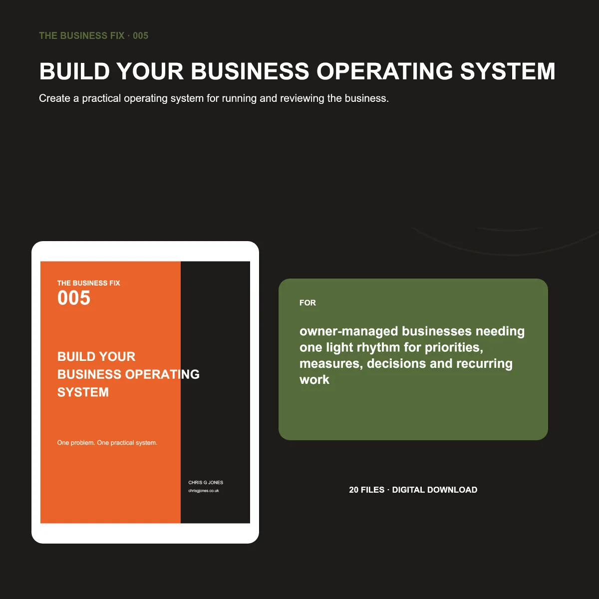 Business Fix 005, Build Your Business Operating System, shown as a complete digital business toolkit
