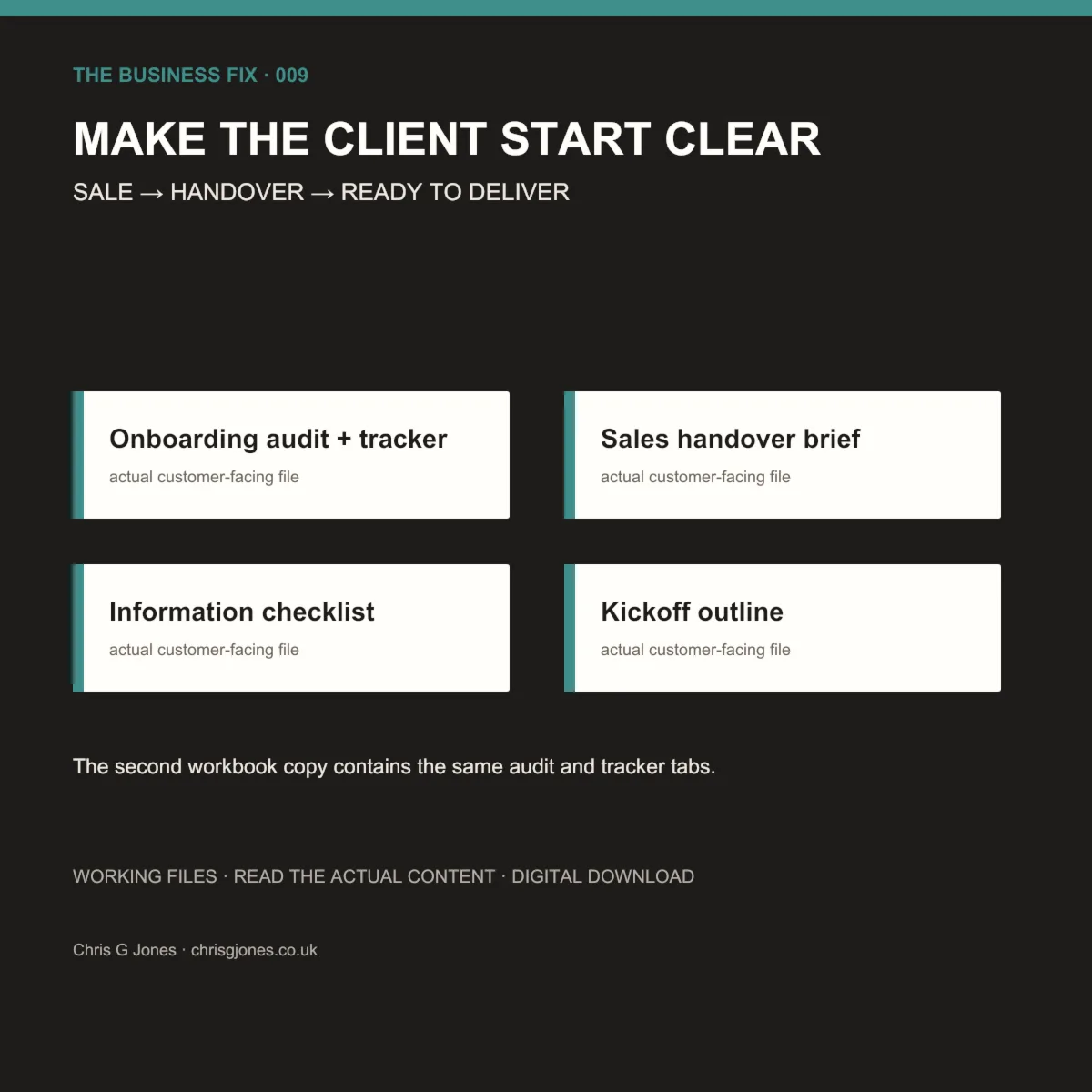 File formats and working tools included in Business Fix 009, Build a Client Onboarding System