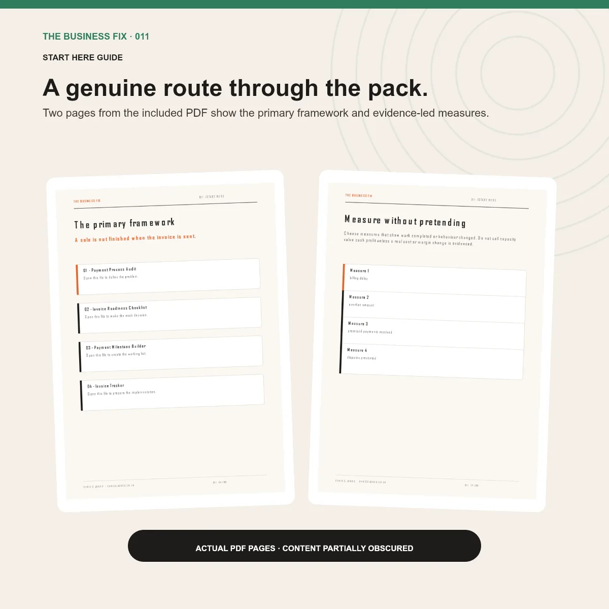 Preview of the Start Here guide included in Business Fix 011, Get Paid Faster