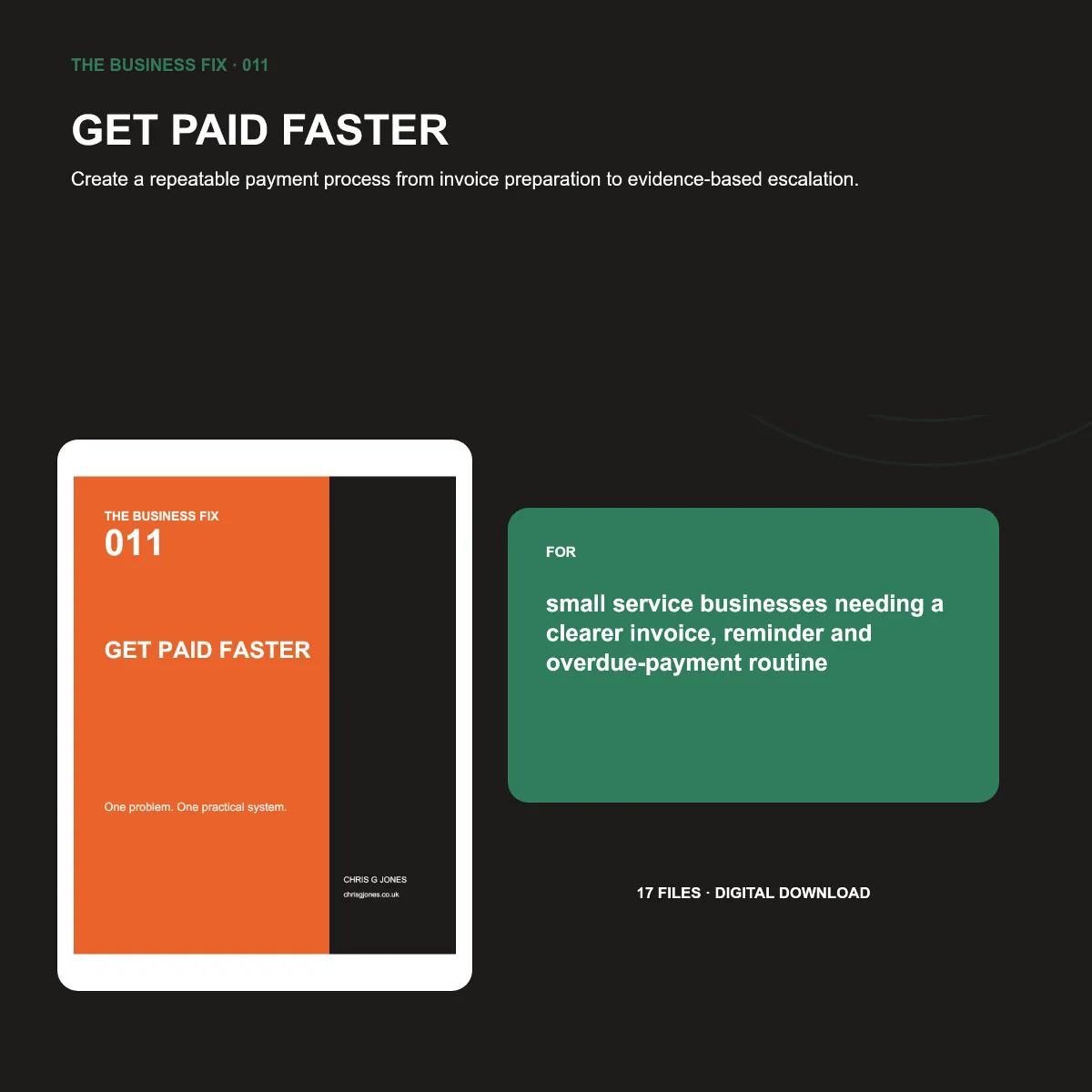 Business Fix 011, Get Paid Faster, shown as a complete digital business toolkit