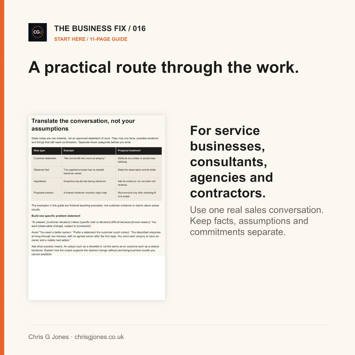Preview of the Start Here guide included in Business Fix 016, Build a Business Proposal That Makes It Easy to Buy