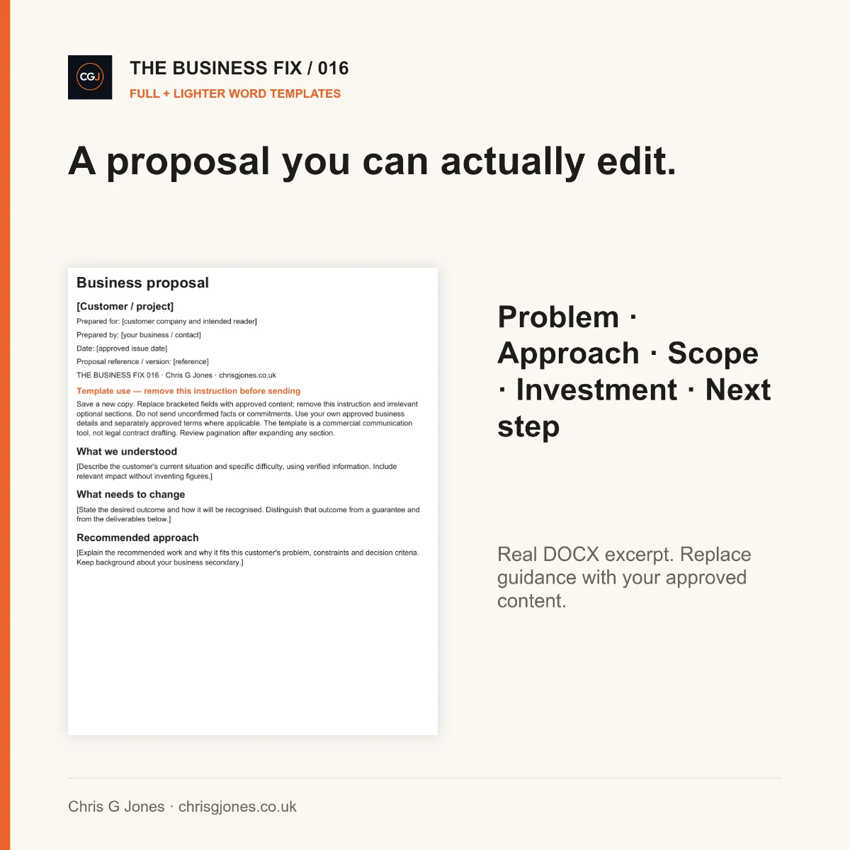 Business Fix 016 editable Word proposal template excerpt
