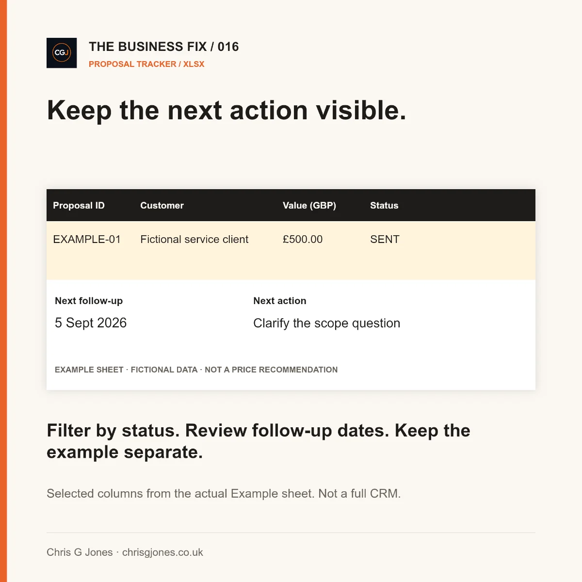 Preview of an editable workbook included in Business Fix 016, Build a Business Proposal That Makes It Easy to Buy